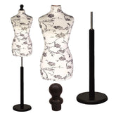 Display Guru Female Uk Size 12/14 Dressmakers Tailors Dummy Mannequin , Black Flower on Cream Torso Bust with Black Wood Round Base